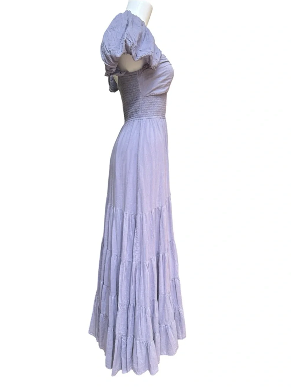 Free People Lavender Puff-Sleeve Tiered Maxi Dress NWOT, S
